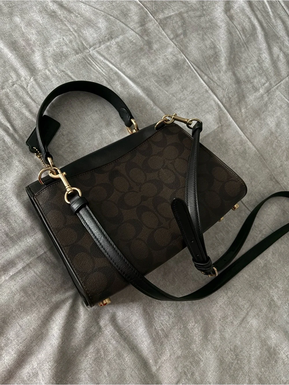 Coach Black Leather & Brown Signature Turnlock Satchel